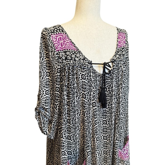 Free People Penny Lane Black Combo Chiffon Tunic Dress SZ M #1611 - Picture 6 of 10